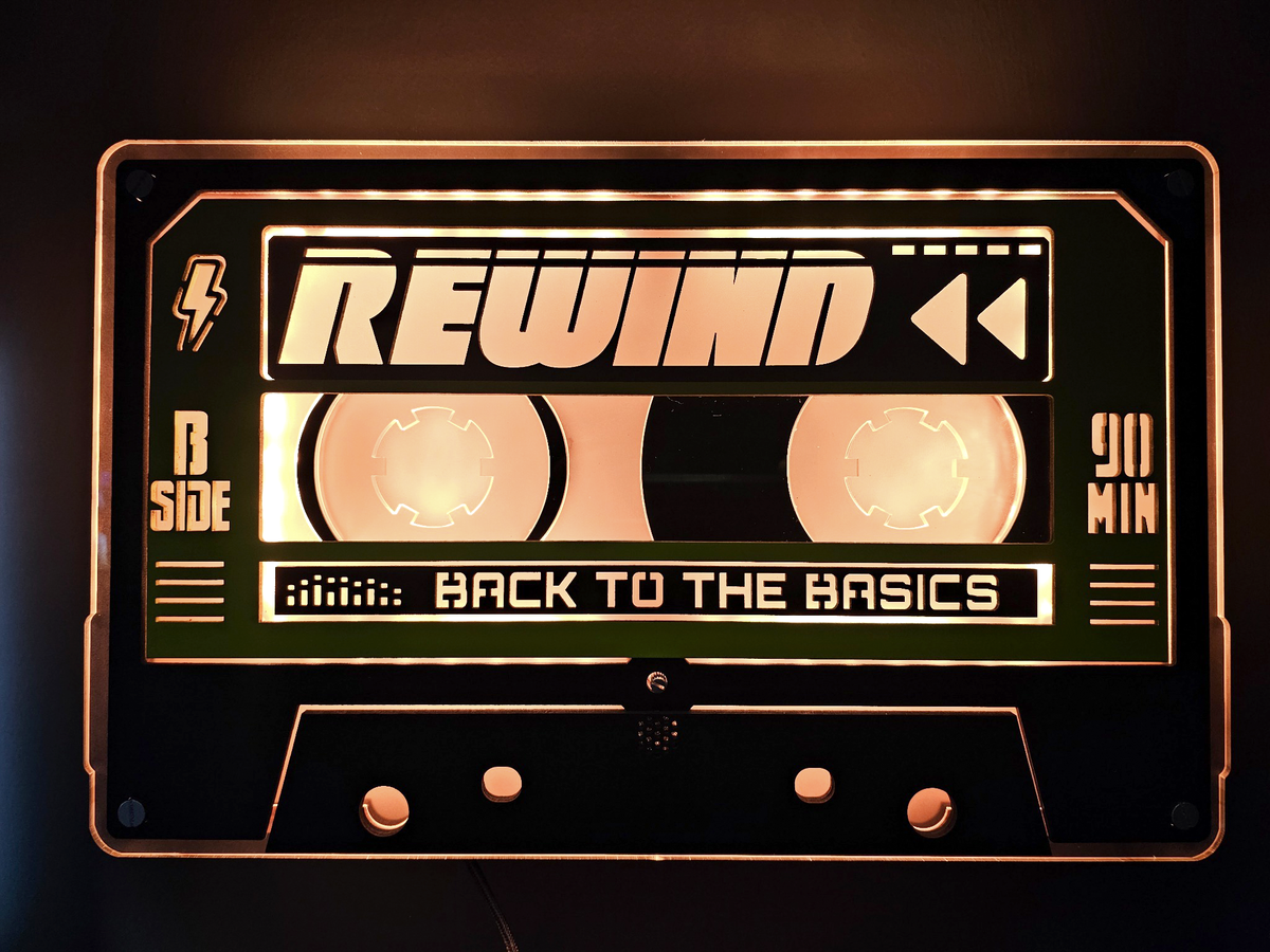 Custom cassette in warm white light, front view