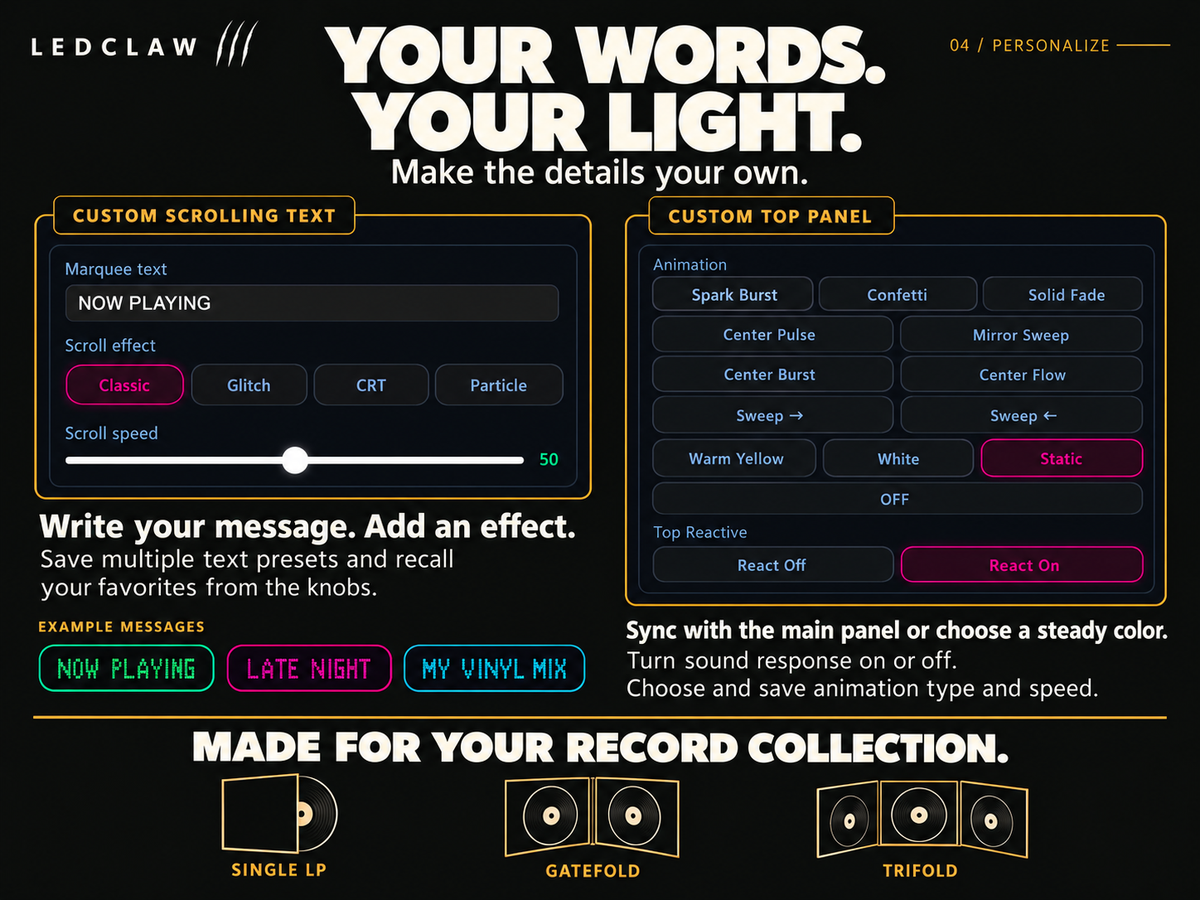 Custom scrolling text and custom top panel animations