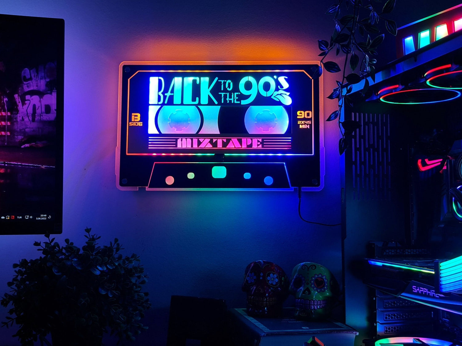 BACK to the 90s Cassette Tape Wall & Shelf Nightlight w/ Custom Album or Song Name | 90s Party Themed Retro Neon Mixtape | 80s Lip Icon