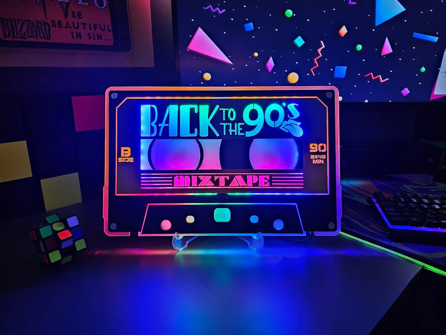 BACK to the 90s Cassette Tape Wall & Shelf Nightlight w/ Custom Album or Song Name | 90s Party Themed Retro Neon Mixtape | 80s Lip Icon