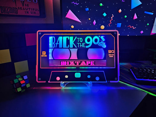 BACK to the 90s Cassette Tape Wall & Shelf Nightlight w/ Custom Album or Song Name | 90s Party Themed Retro Neon Mixtape | 80s Lip Icon