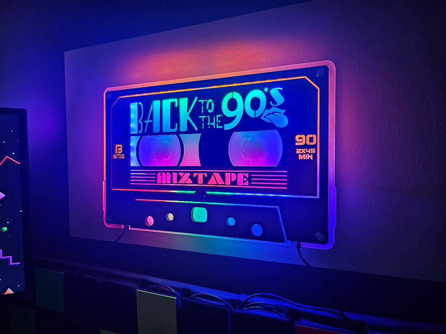 BACK to the 90s Cassette Tape Wall & Shelf Nightlight w/ Custom Album or Song Name | 90s Party Themed Retro Neon Mixtape | 80s Lip Icon