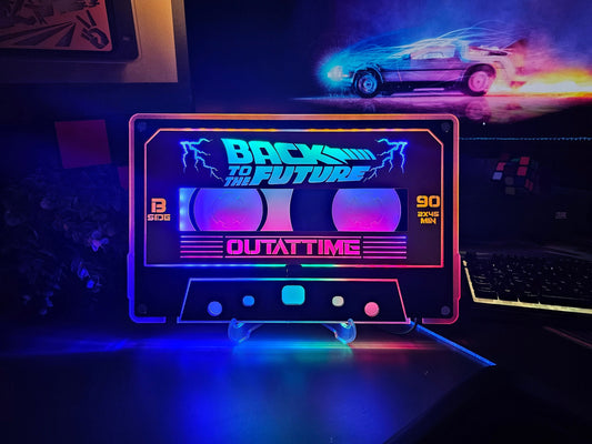 Back to the Future Cassette Tape Neon Sign | Retro Movies | 80s & 90s | Gift for Him | Marty Mcfly | Doctor Emmett "Doc" Brown | DeLorean